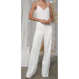 Amsale Little White Dress LW161 Size 6 Sleeveless Ivory Crepe Cami Wide Jumpsuit